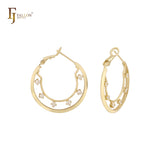 Cluster White CZs dotted 14K Gold Hoop earrings