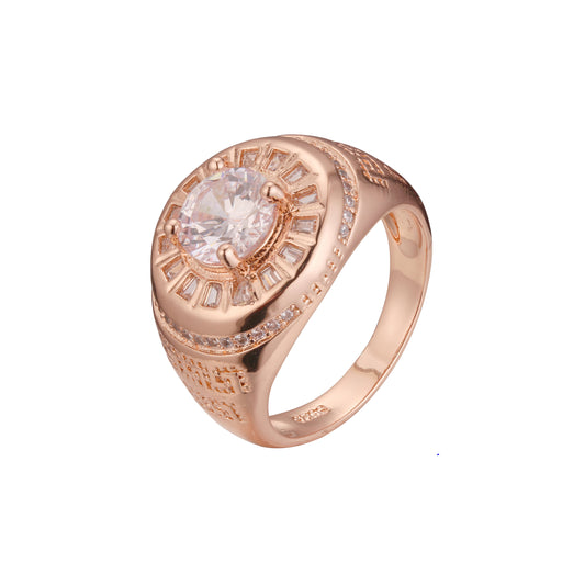 Anéis de ouro rosa de zircônia cúbica redonda branca masculina