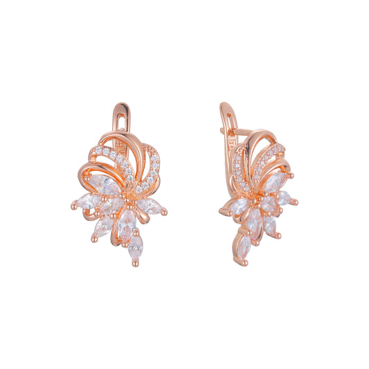 奢华簇状闪耀花朵 14K 金、玫瑰金、双色耳环