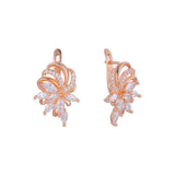 Luxuoso aglomerado de flores cintilantes ouro 14K, ouro rosa, brincos de dois tons