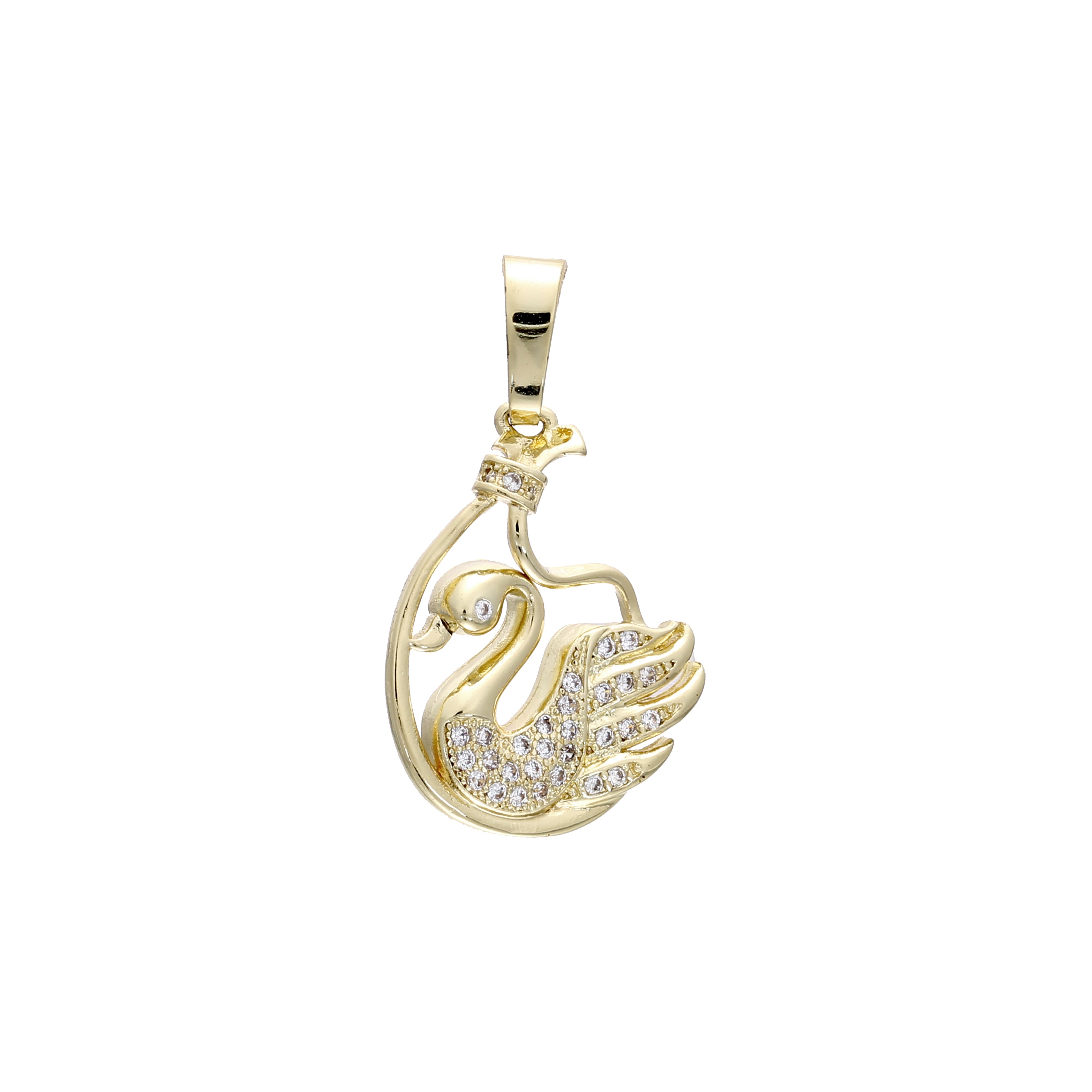 クラスター 14K ゴールド スワン ペンダント