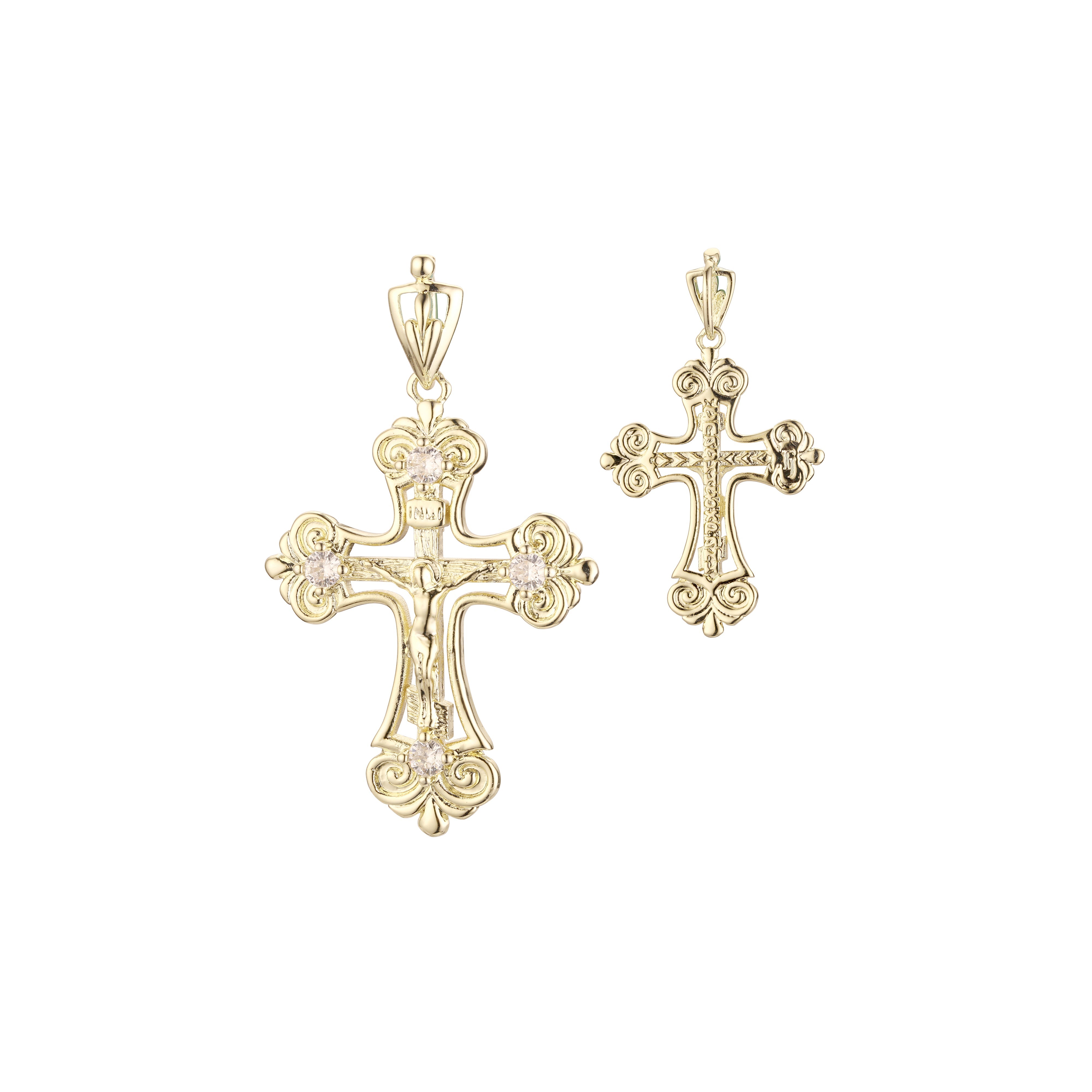 Orthodox Cross pendant in Rose Gold two tone, 14K Gold plating colors