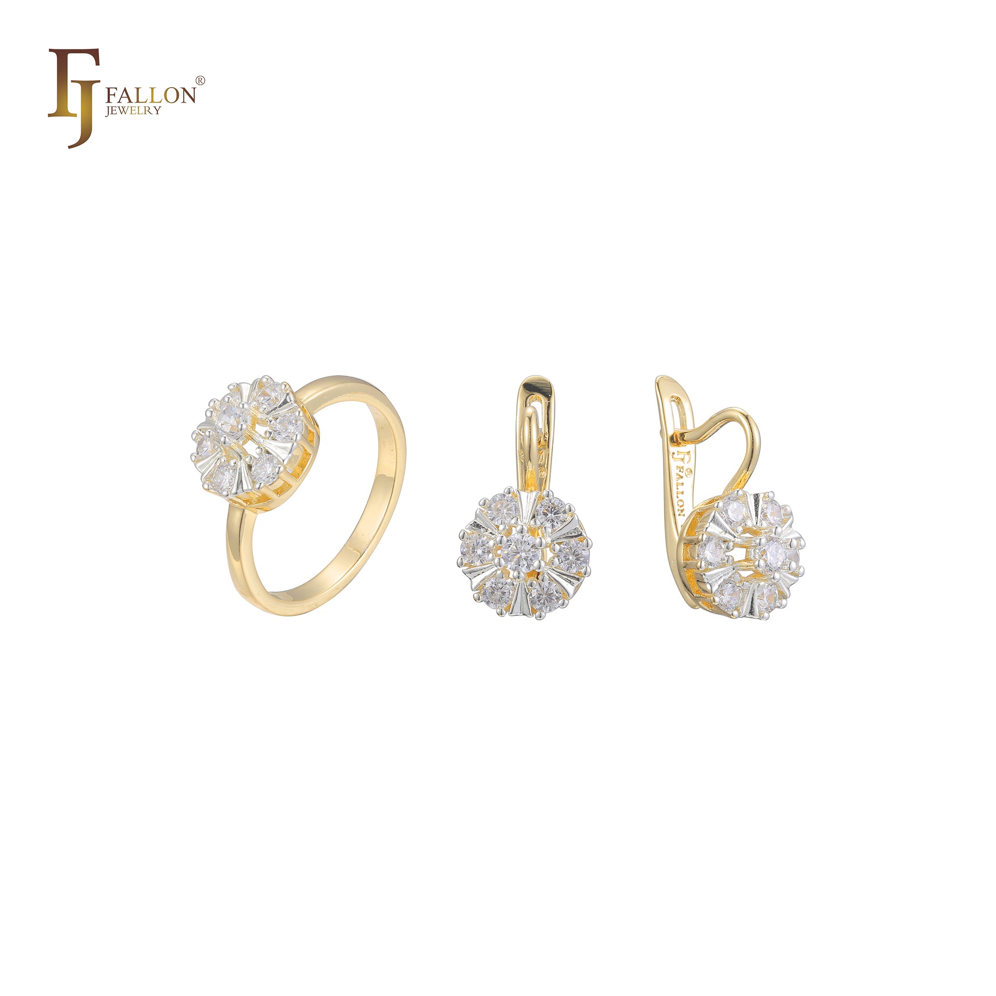 14K Gold two tone seven stones flower cluster set