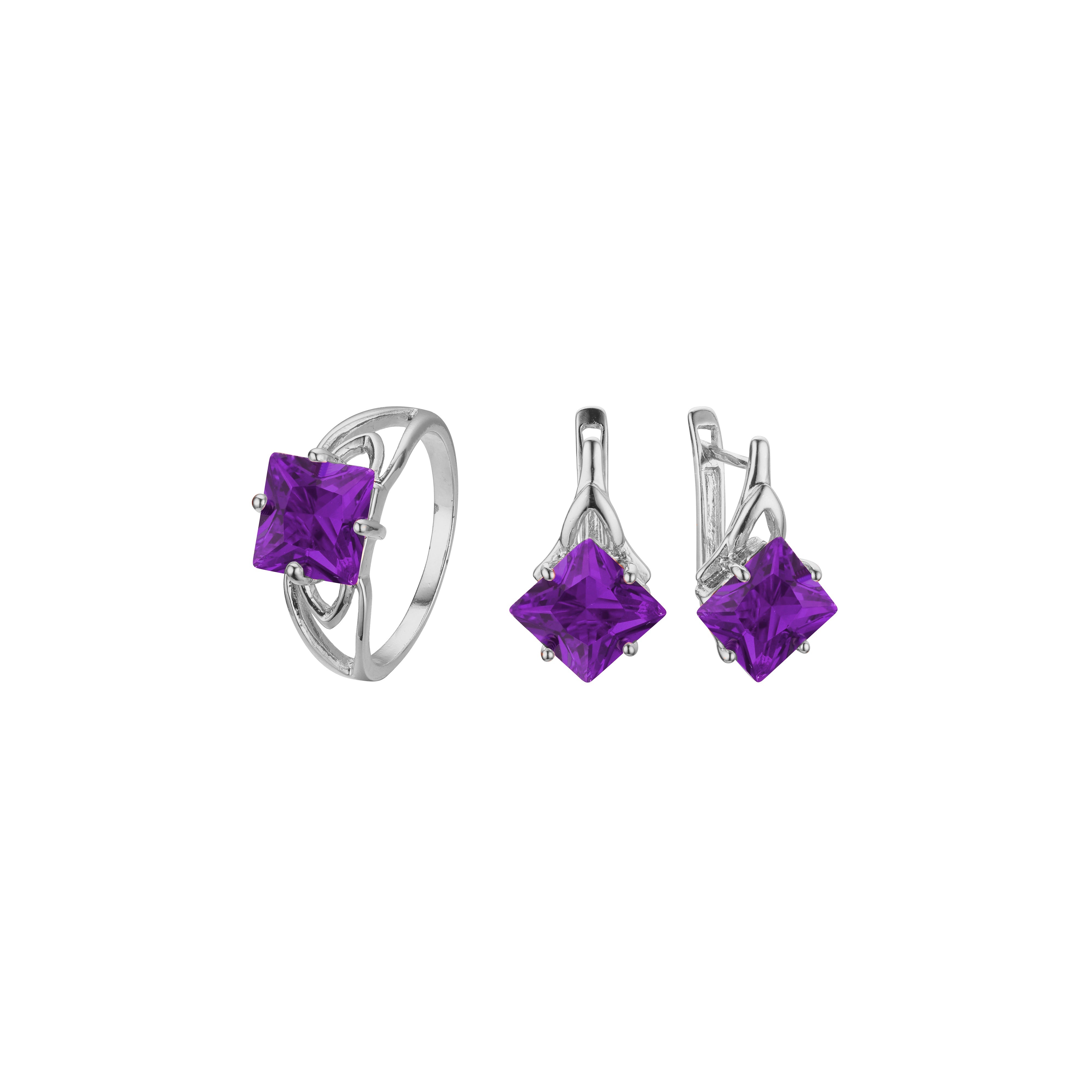 Anéis solitários de pedra lapidada em esmeralda ouro 14K, conjunto de joias em ouro branco