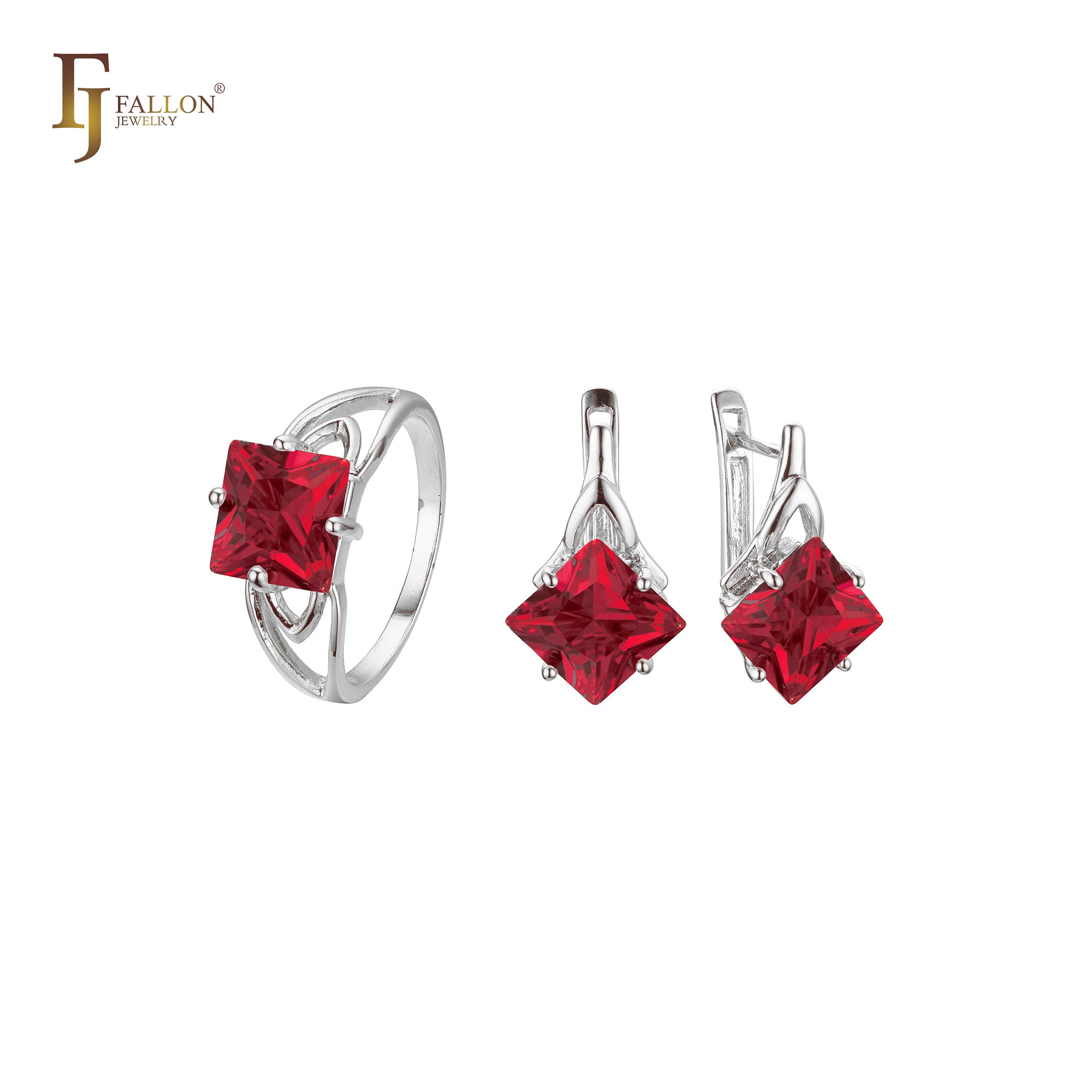 Anéis solitários de pedra lapidada em esmeralda ouro 14K, conjunto de joias em ouro branco