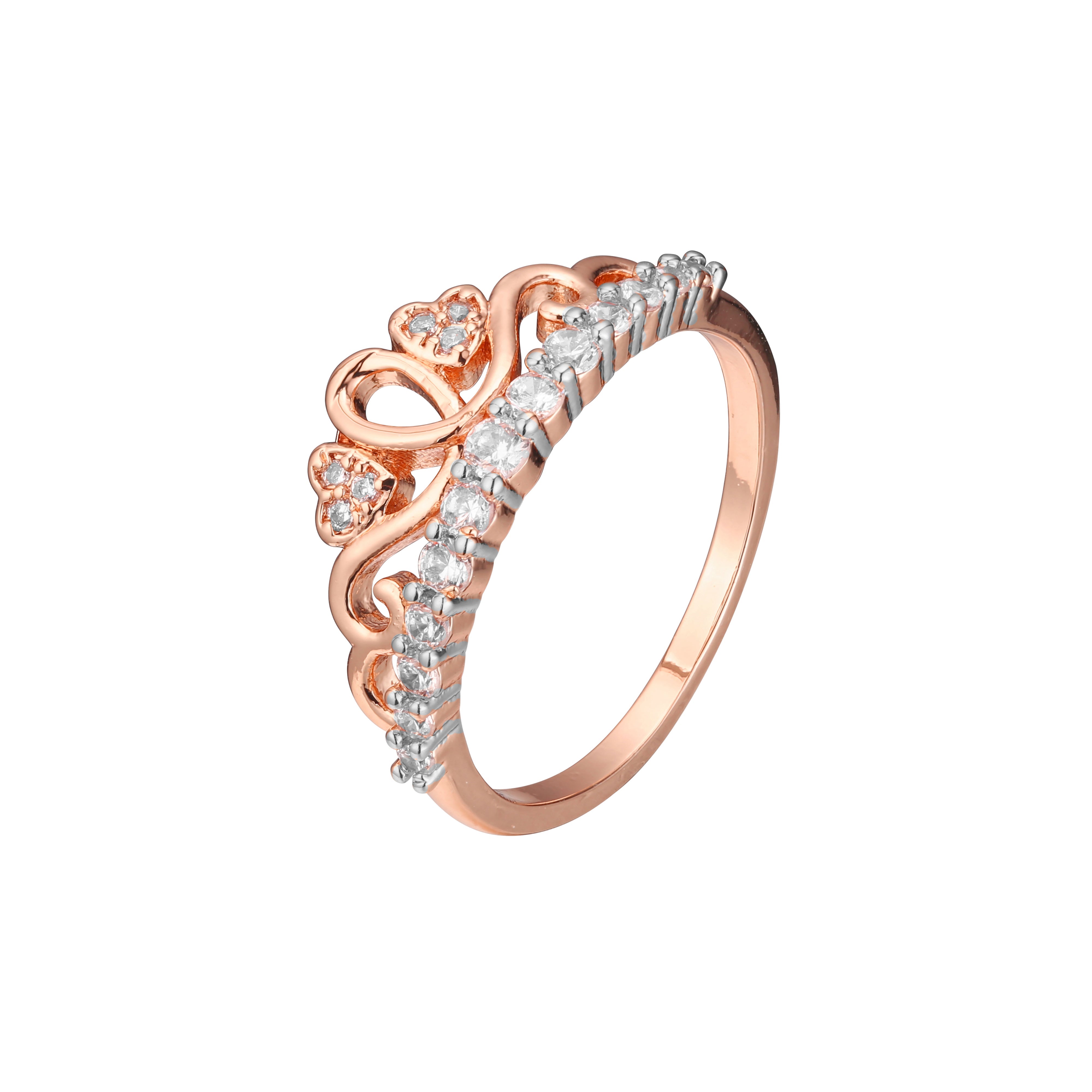 Crown rings in 18K Gold, White Gold, 14K Gold, Rose Gold, two tone plating colors
