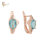Brincos solitários de ouro 14K, ouro branco e zircônia cúbica azul lago