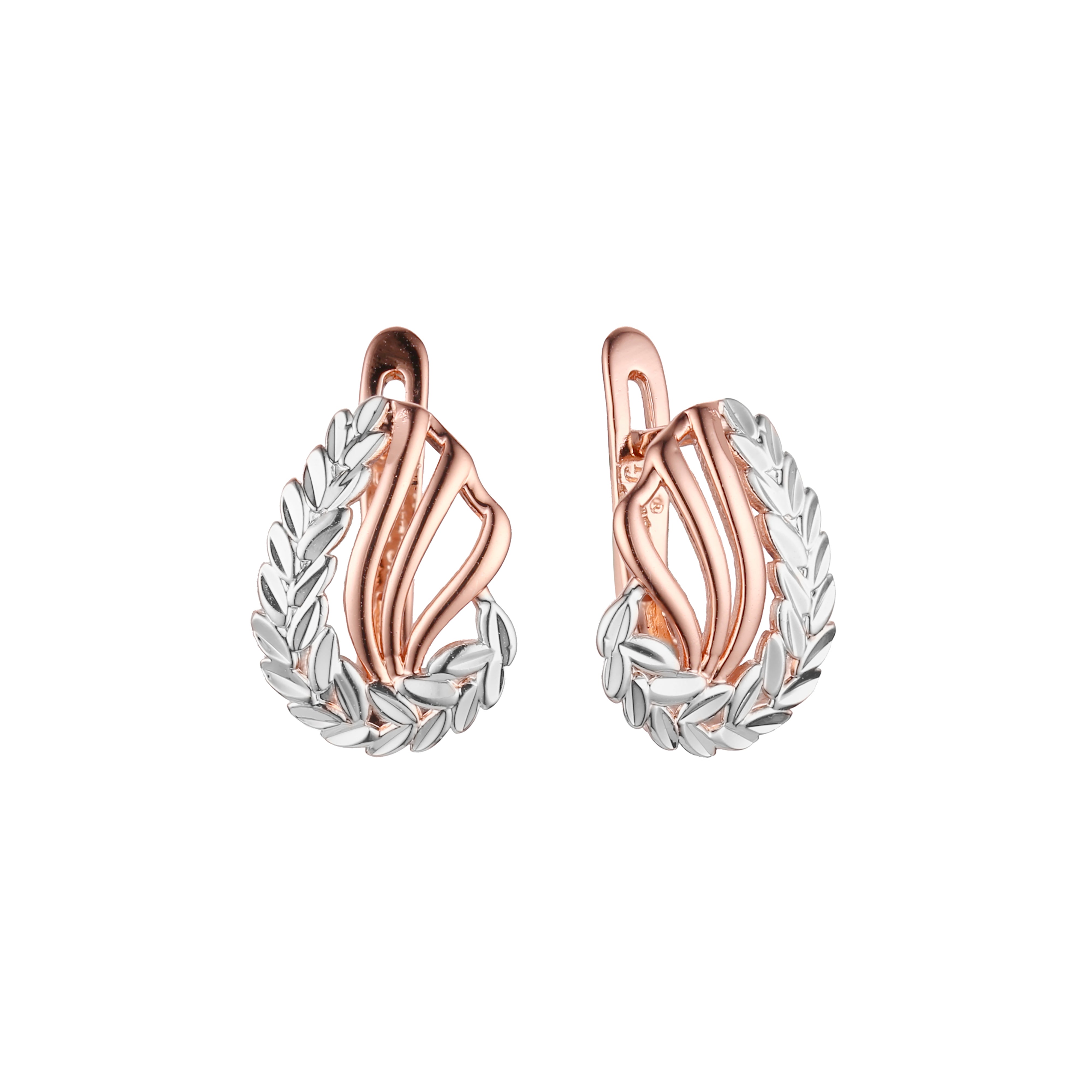 Brincos Leaves em ouro 14K, ouro rosa, duas cores de revestimento