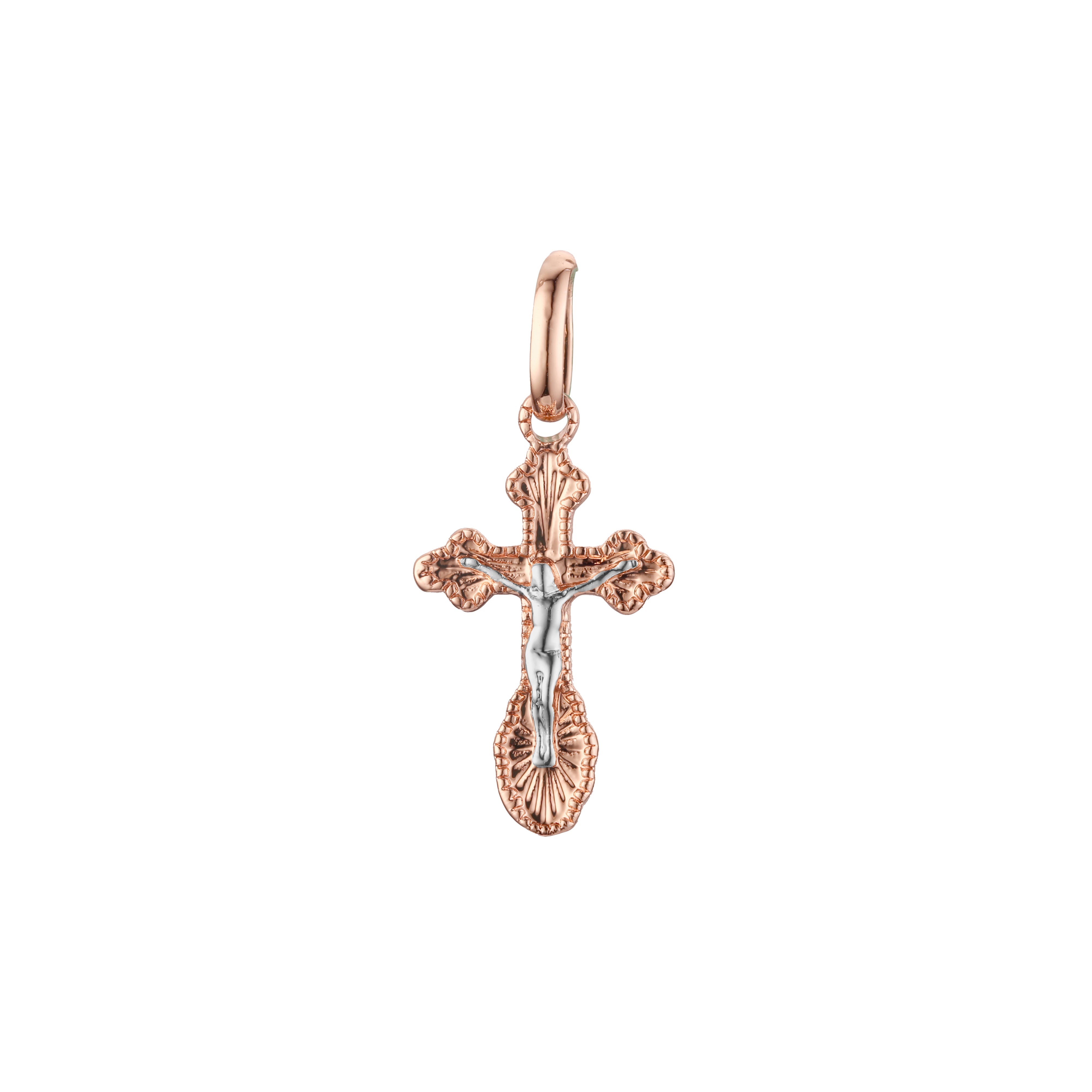 🔥 Eastern Orthodox Russian budded pendant in Rose Gold two tone, 14K Gold plating colors