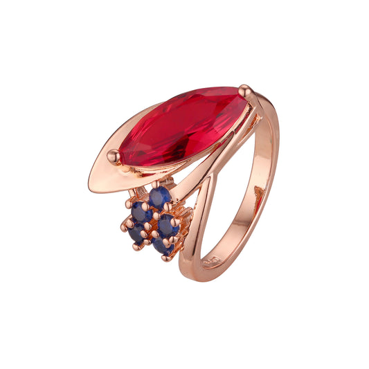 Rose Gold solitaire Marquise red cz and paved blue cz rings