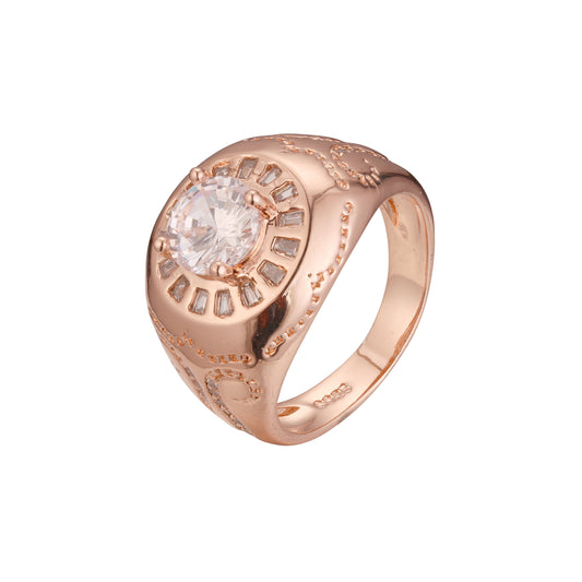 Anéis masculinos de ouro rosa com zircônia cúbica branca