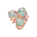 Luxuoso Cluster Verde Maçã misturado com anéis CZ Rose Gold