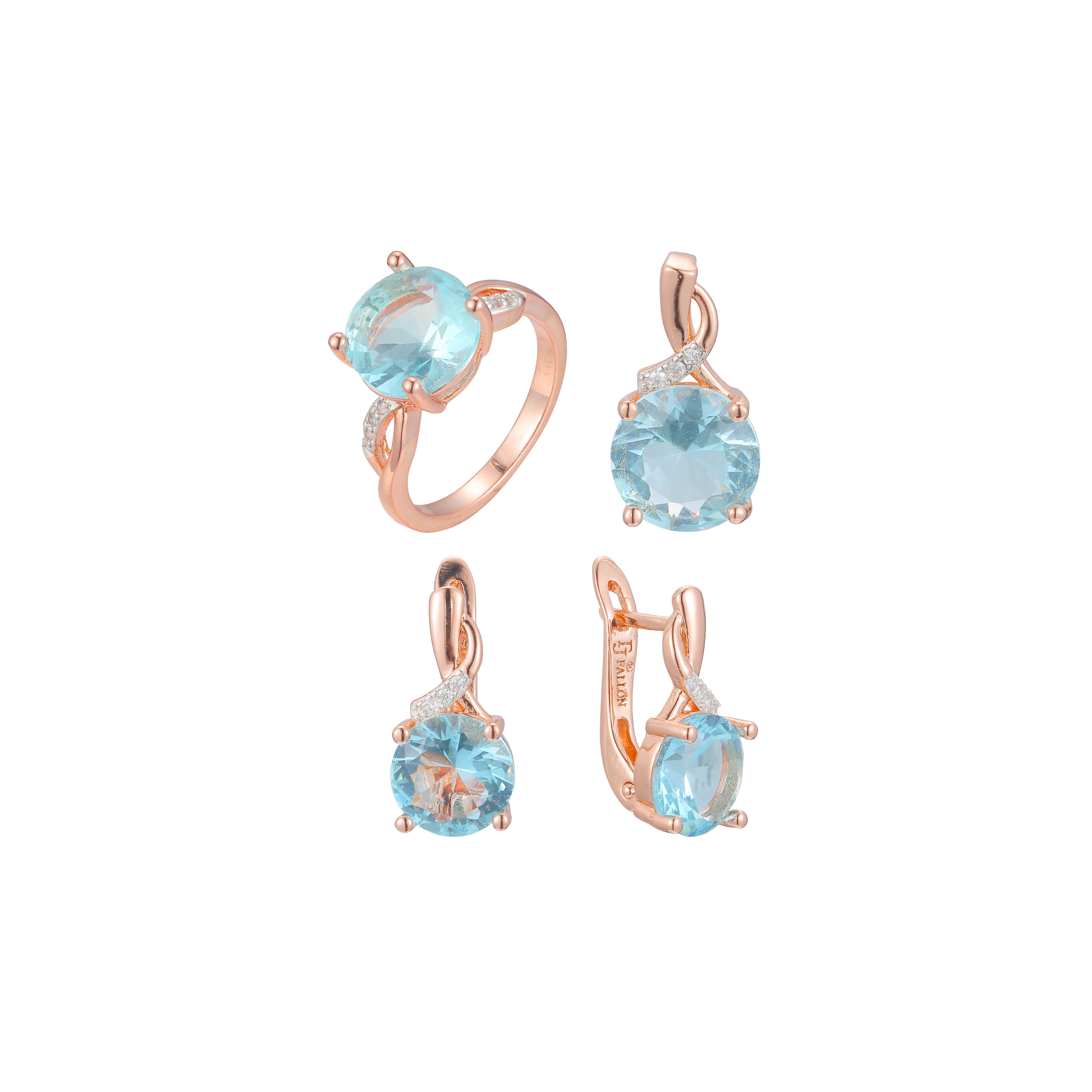 Rose Gold two tone big solitaire lake blue stone