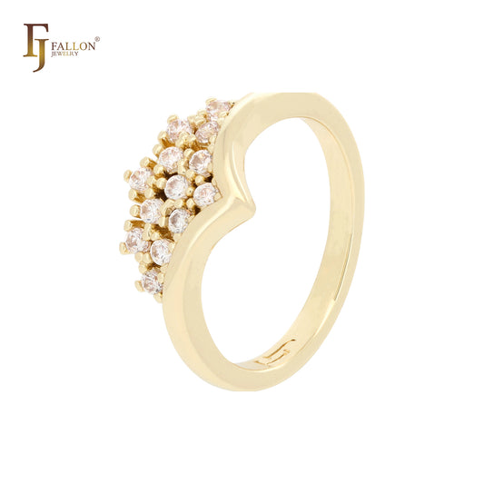 Coroa com design simples cluster branco CZs anéis de ouro 14K