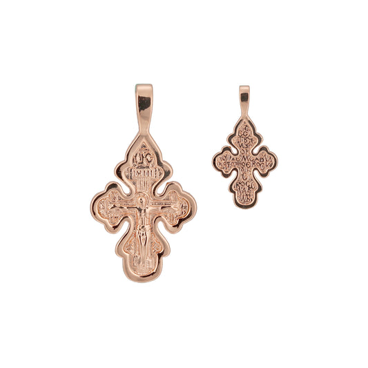 Pingente de cruz ortodoxa em ouro rosa, cores banhadas a ouro 14K