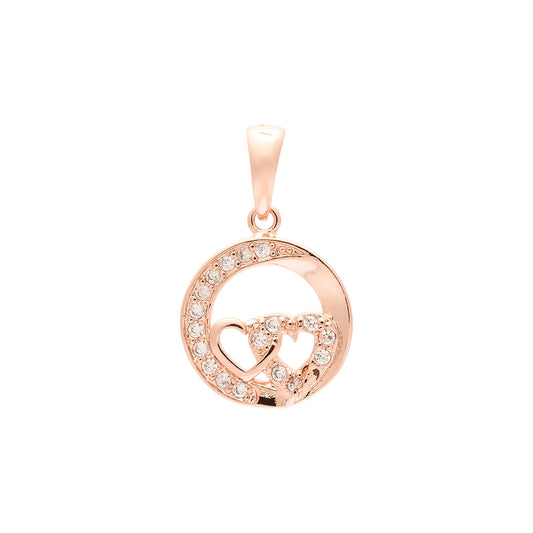 Double heart pendant in Rose Gold, 14K Gold plating colors