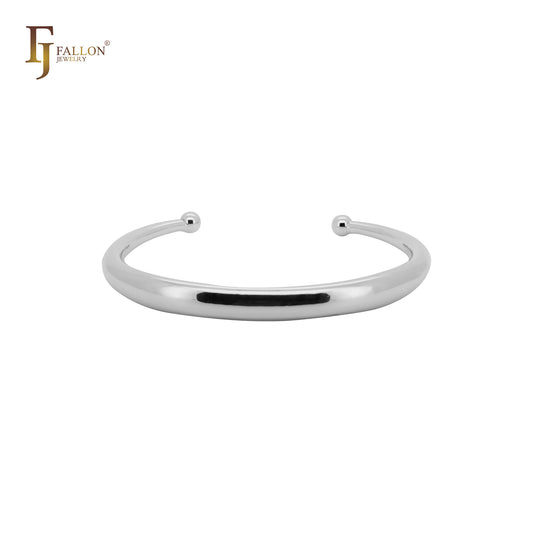 Plain shape 14K Gold, Rose Gold, White Gold beads open bangle bracelets