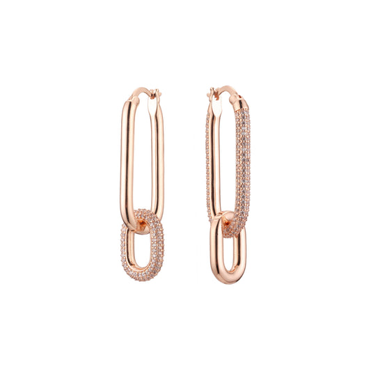 Double hoop paperclip earrings in 14K Gold, Rose Gold plating colors