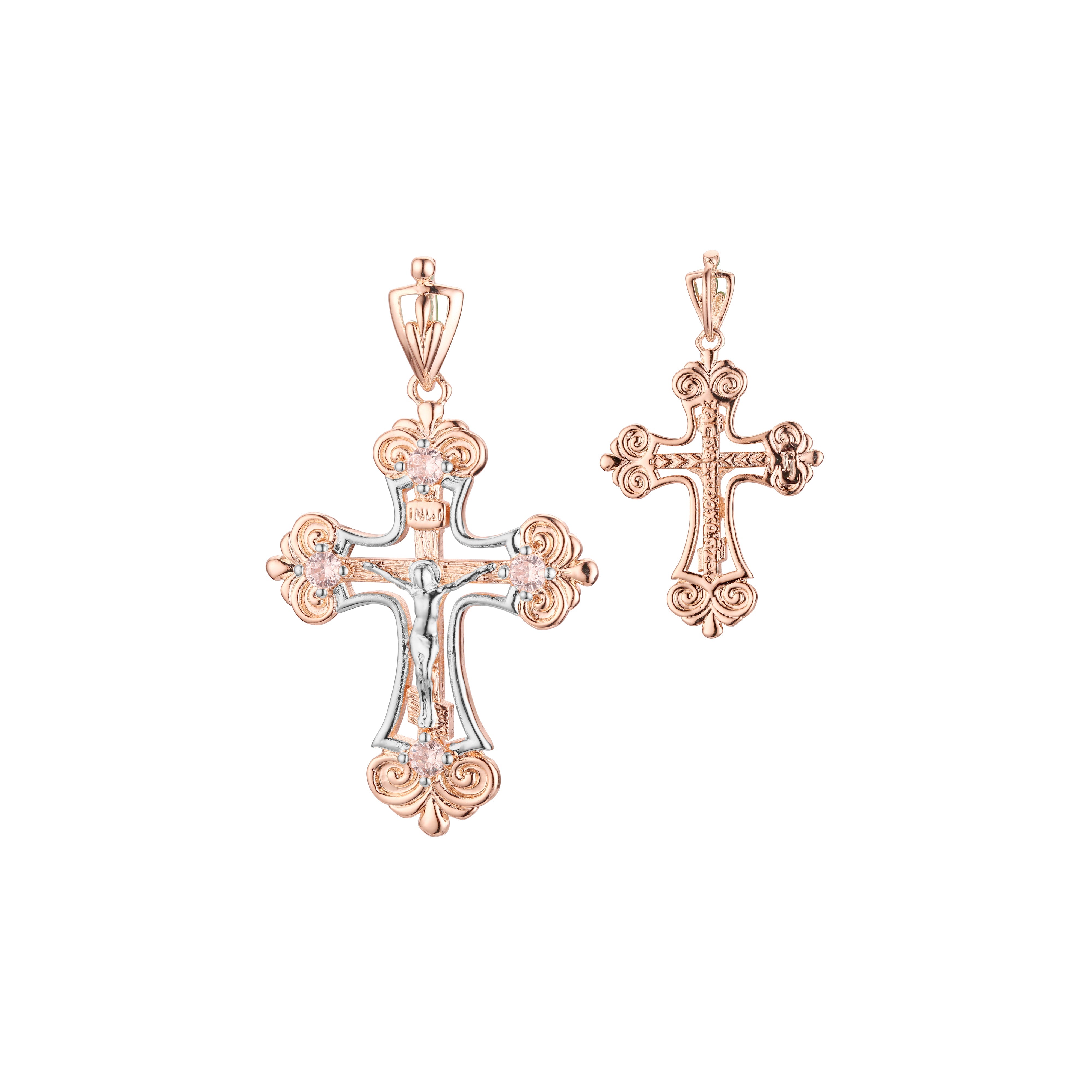 Orthodox Cross pendant in Rose Gold two tone, 14K Gold plating colors