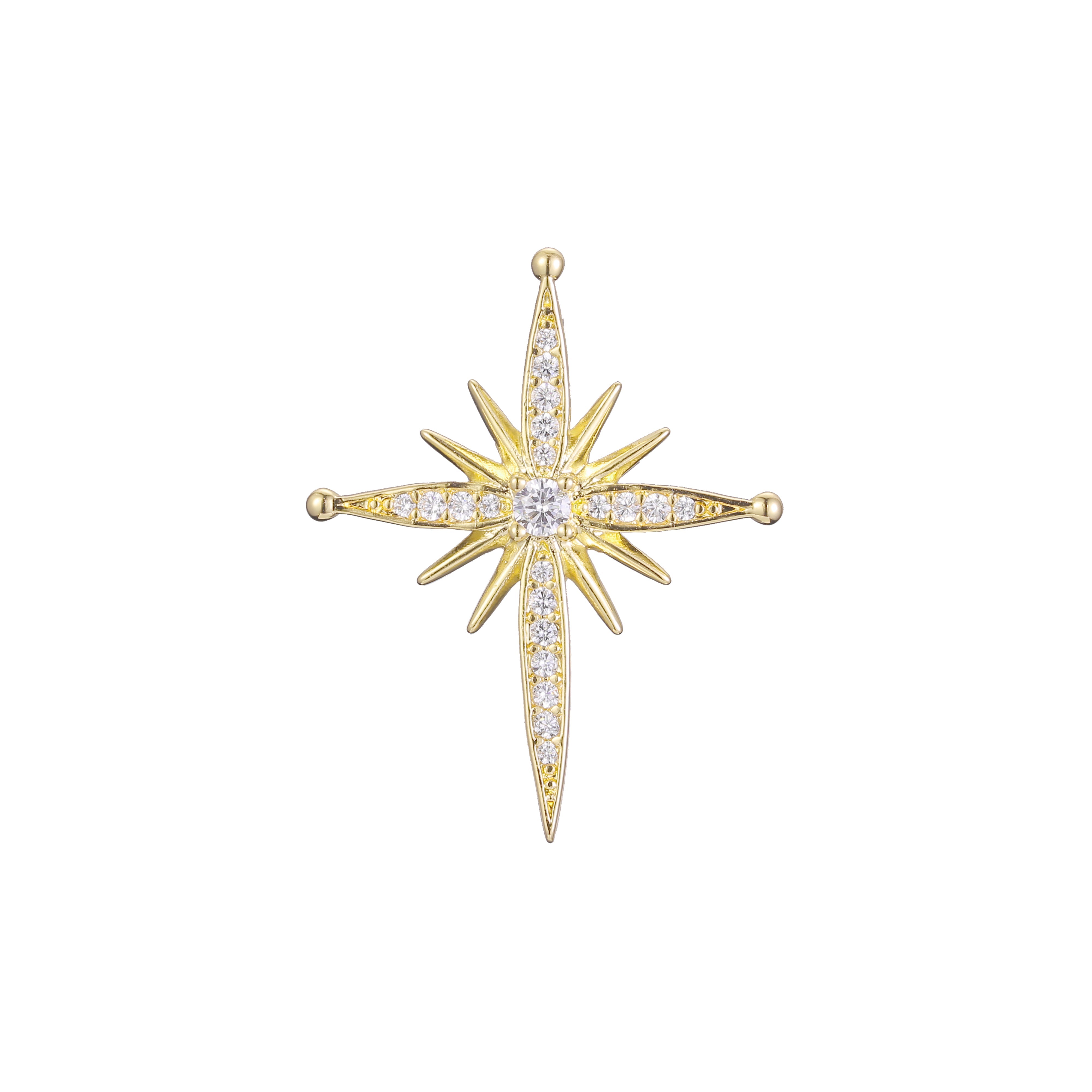 Cluster White CZs Shiny Rose Gold, 14K Gold Star pendant