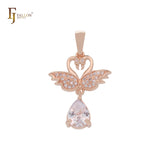 Solitário Double Swan branco CZ pingente de ouro 14K