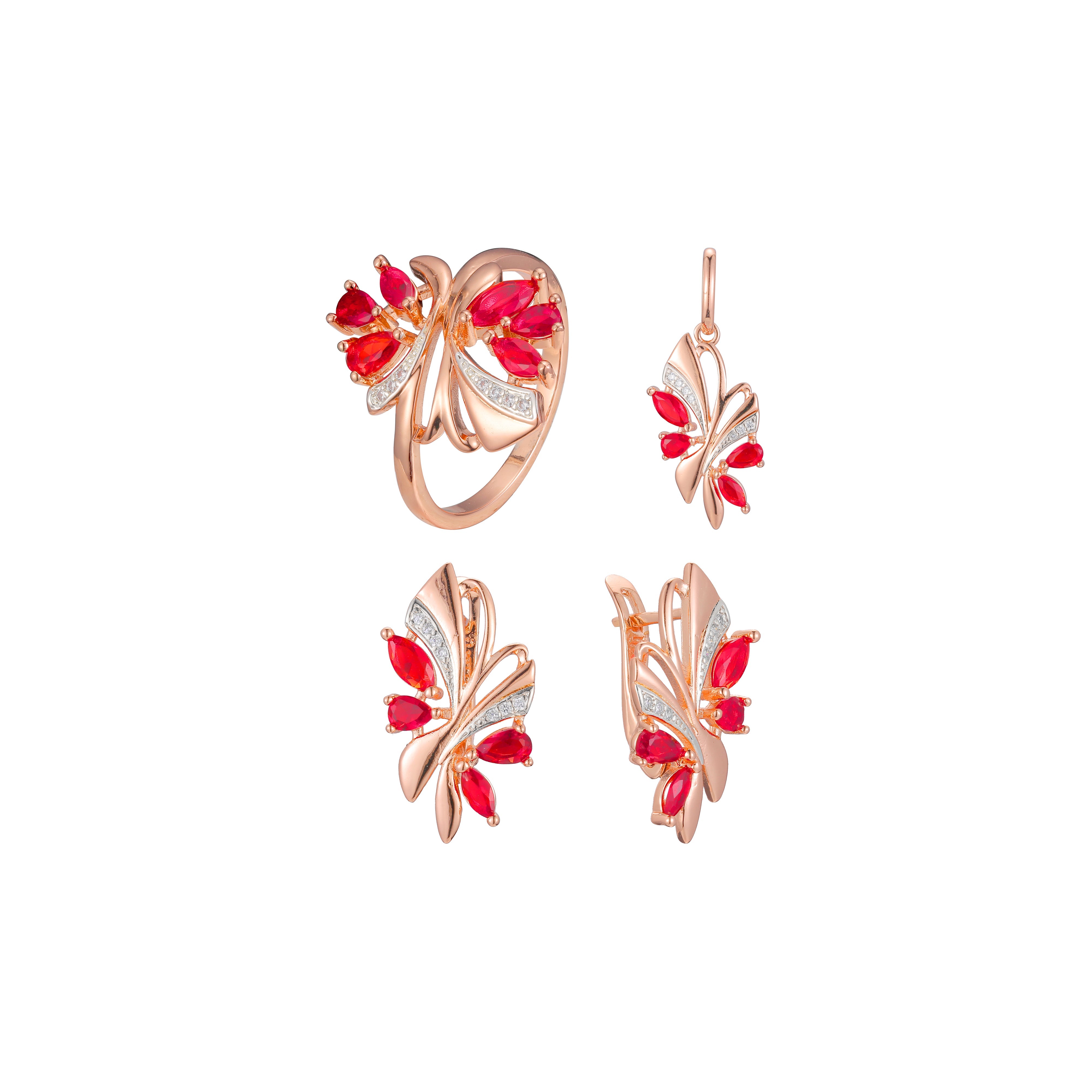 Conjunto de cluster vermelho elegante de dois tons de ouro rosa