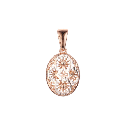 Rose Gold oval radiant filigree pendant in Rose Gold two tone, 14K Gold plating colors