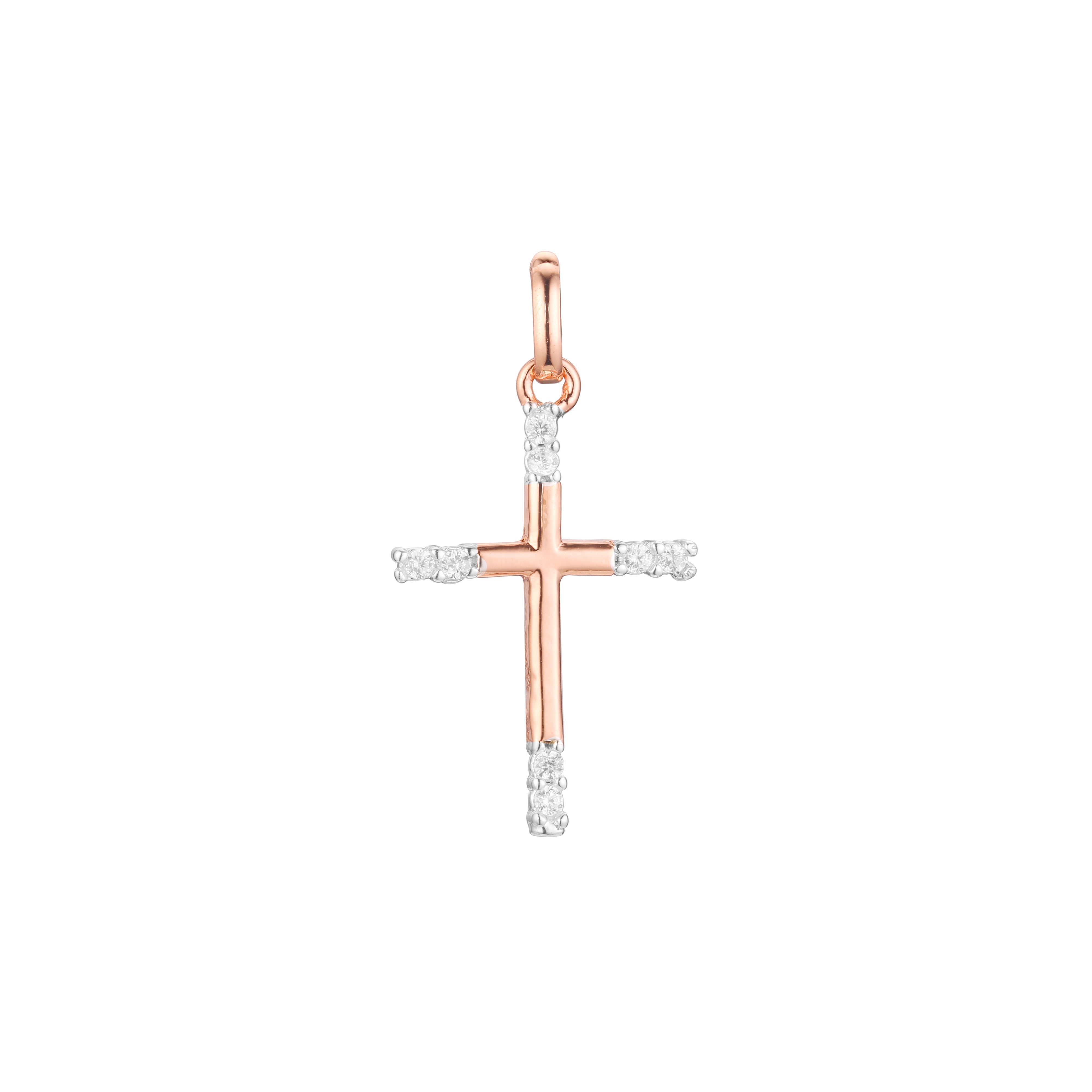 Pingente de cruz latina em ouro rosa de dois tons, cores banhadas a ouro 14K