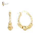 Buckets and Beads and textured 14K Gold, Rose Gold Hoop Earrings