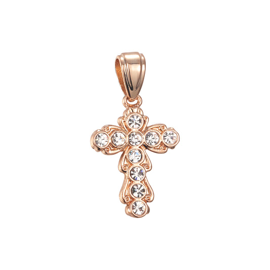 Cluster White CZs Rose Gold Cross Latin Style Cross Pendant