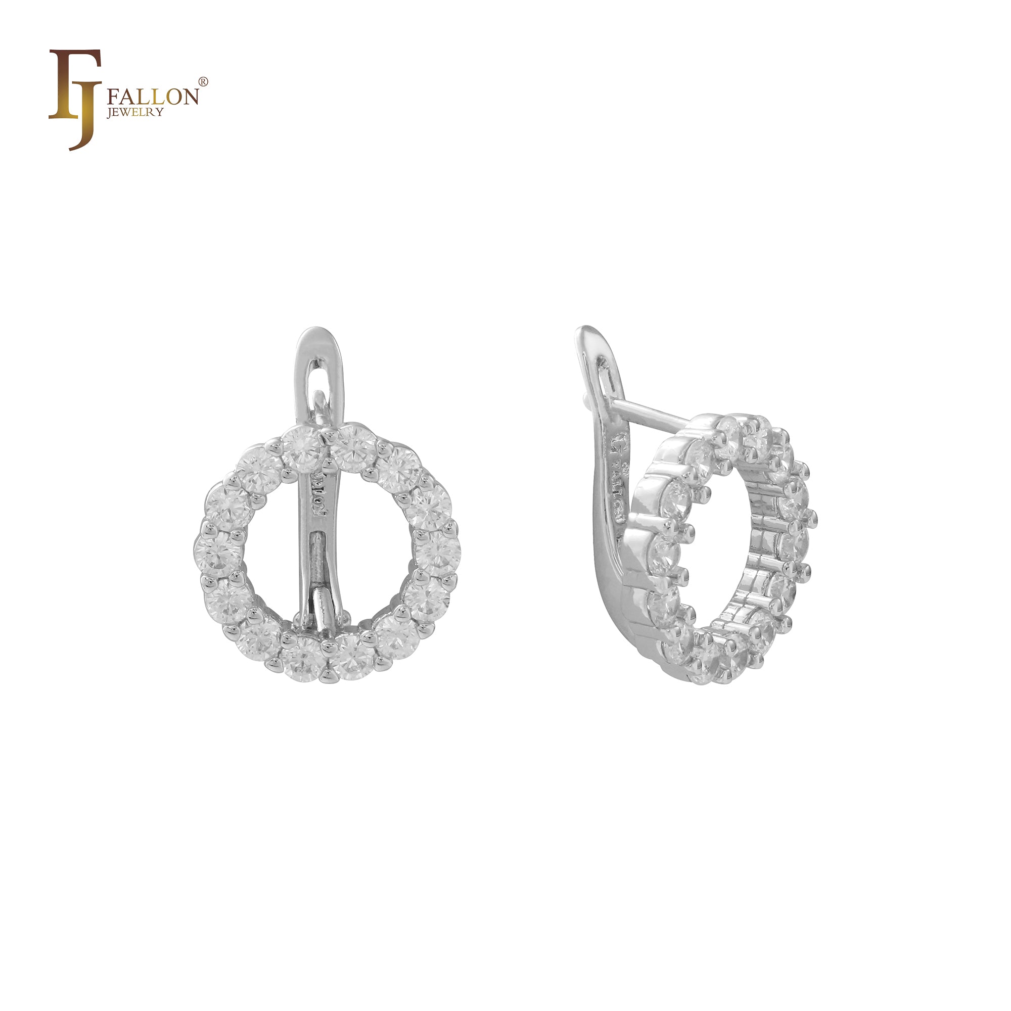 Circle Halo white CZs cluster 14K Gold earrings