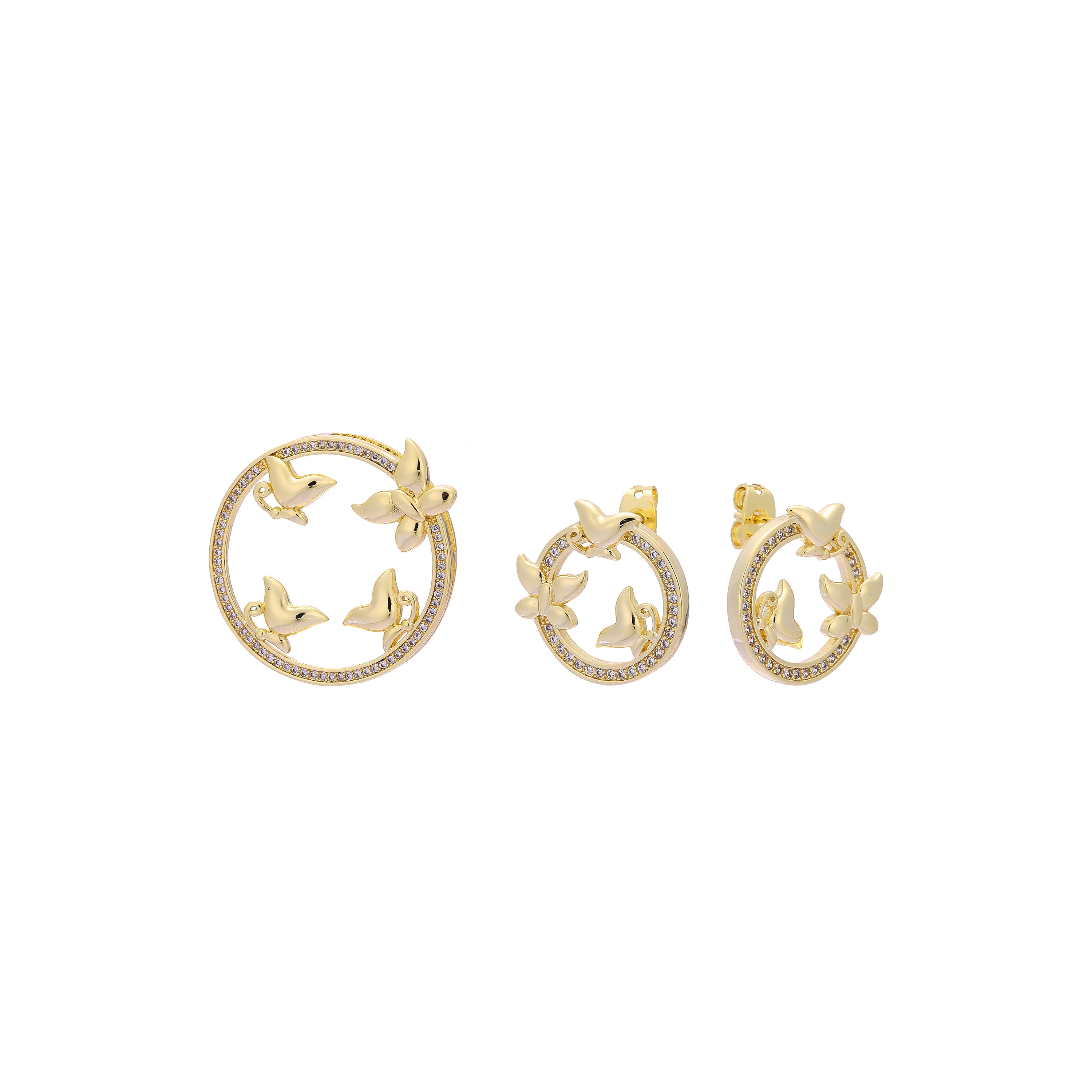 Conjunto de pingente de joias com pingente de borboletas em ouro 14K
