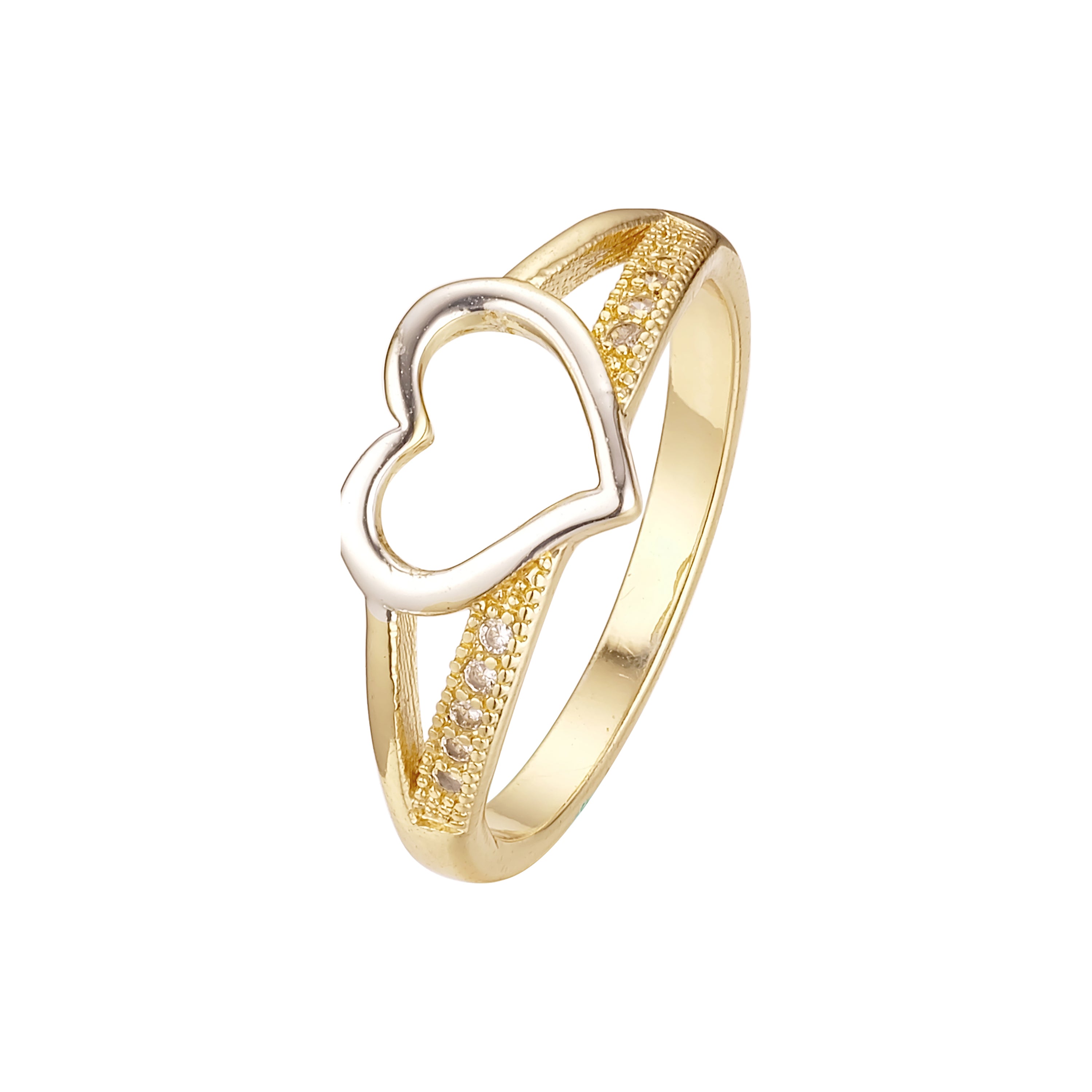 Plain design heart rings paving stone in 14K Gold, Rose Gold plating colors
