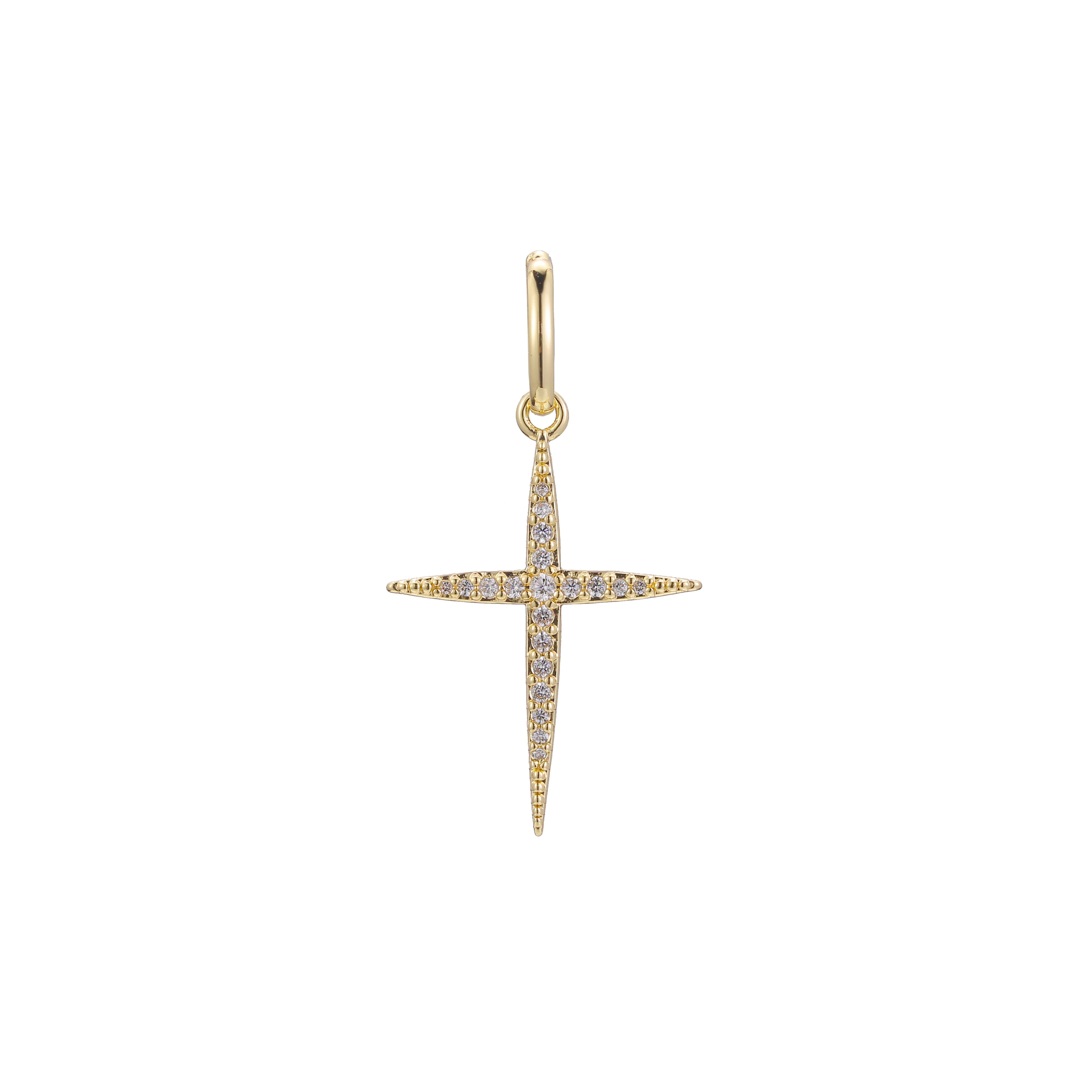 Star cluster white CZs Latin Cross pendant in Rose Gold, 14K Gold plating colors