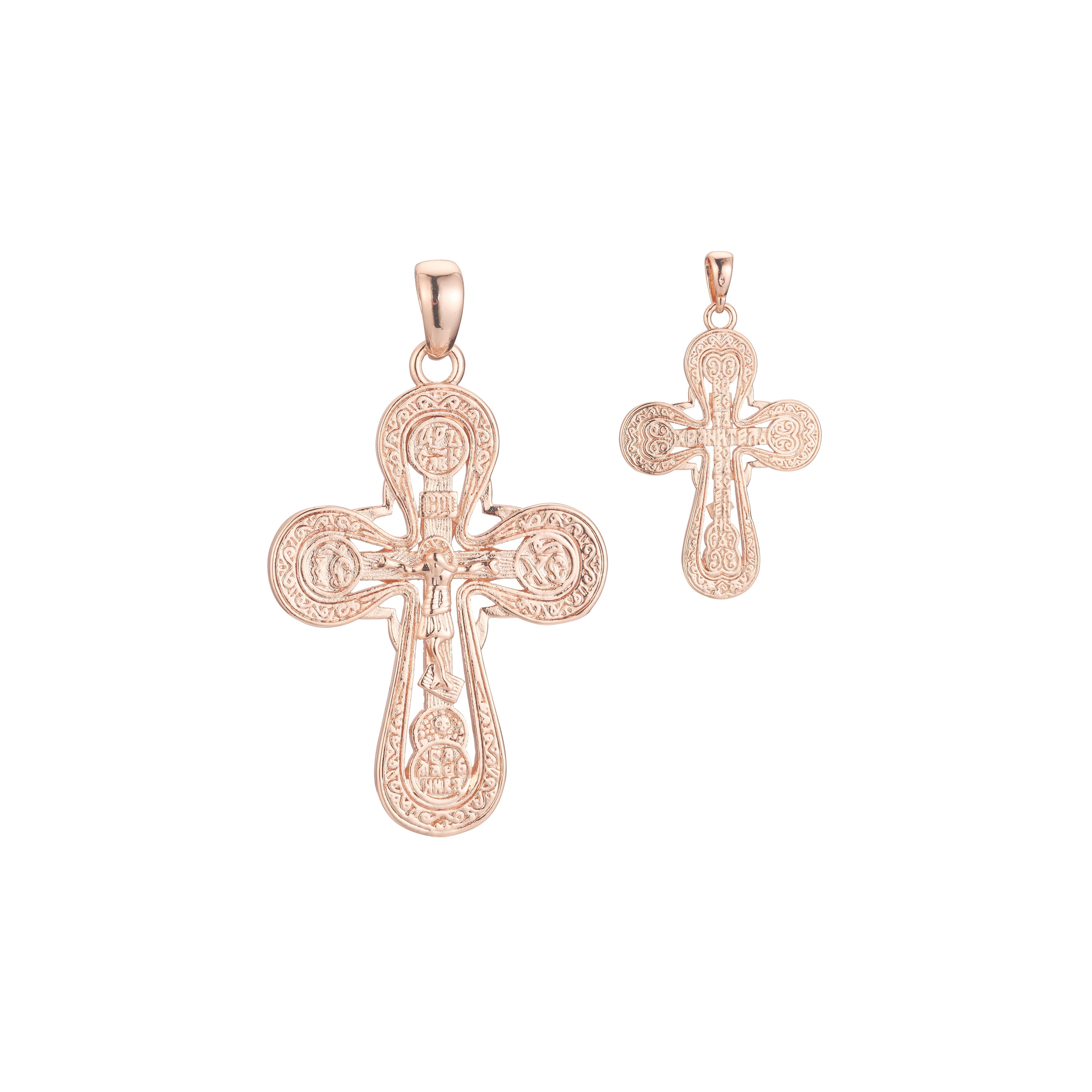 Religious Greek Eastern Orthodox Russian pendant in Rose Gold, 14K Gold plating colors