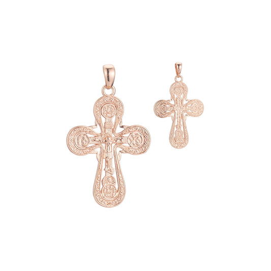 Religious Greek Eastern Orthodox Russian pendant in Rose Gold, 14K Gold plating colors