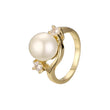 Solitaire pearl rings sided with 2 stones in 18K Gold, 14K Gold, Rose Gold plating colors