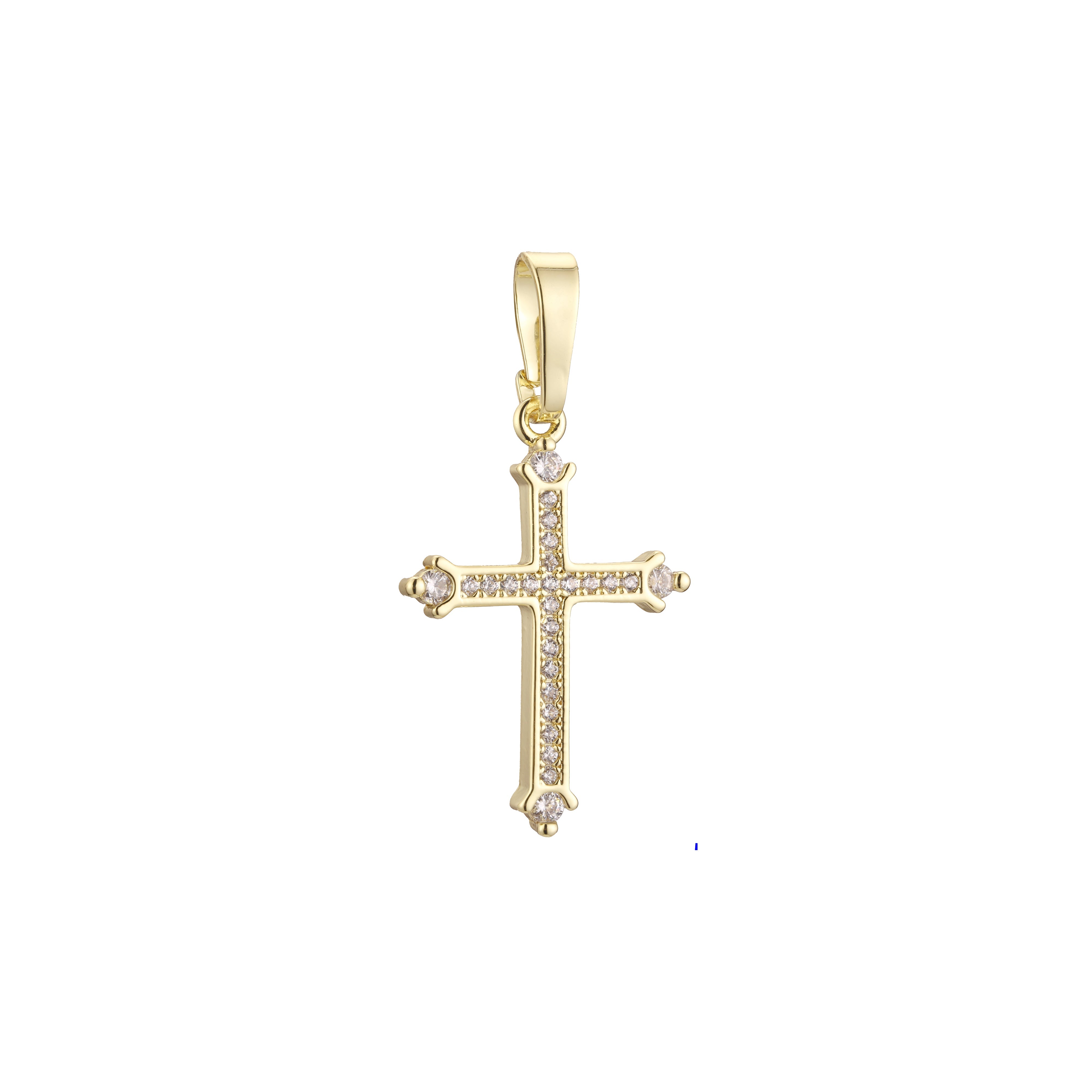 Cluster white CZs 14K Gold Latin Budded Cross Pendant