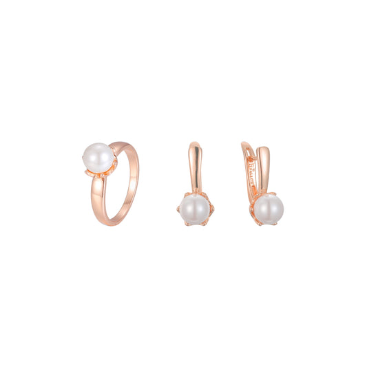 Conjunto de joias de pérolas solitárias banhadas a ouro rosa