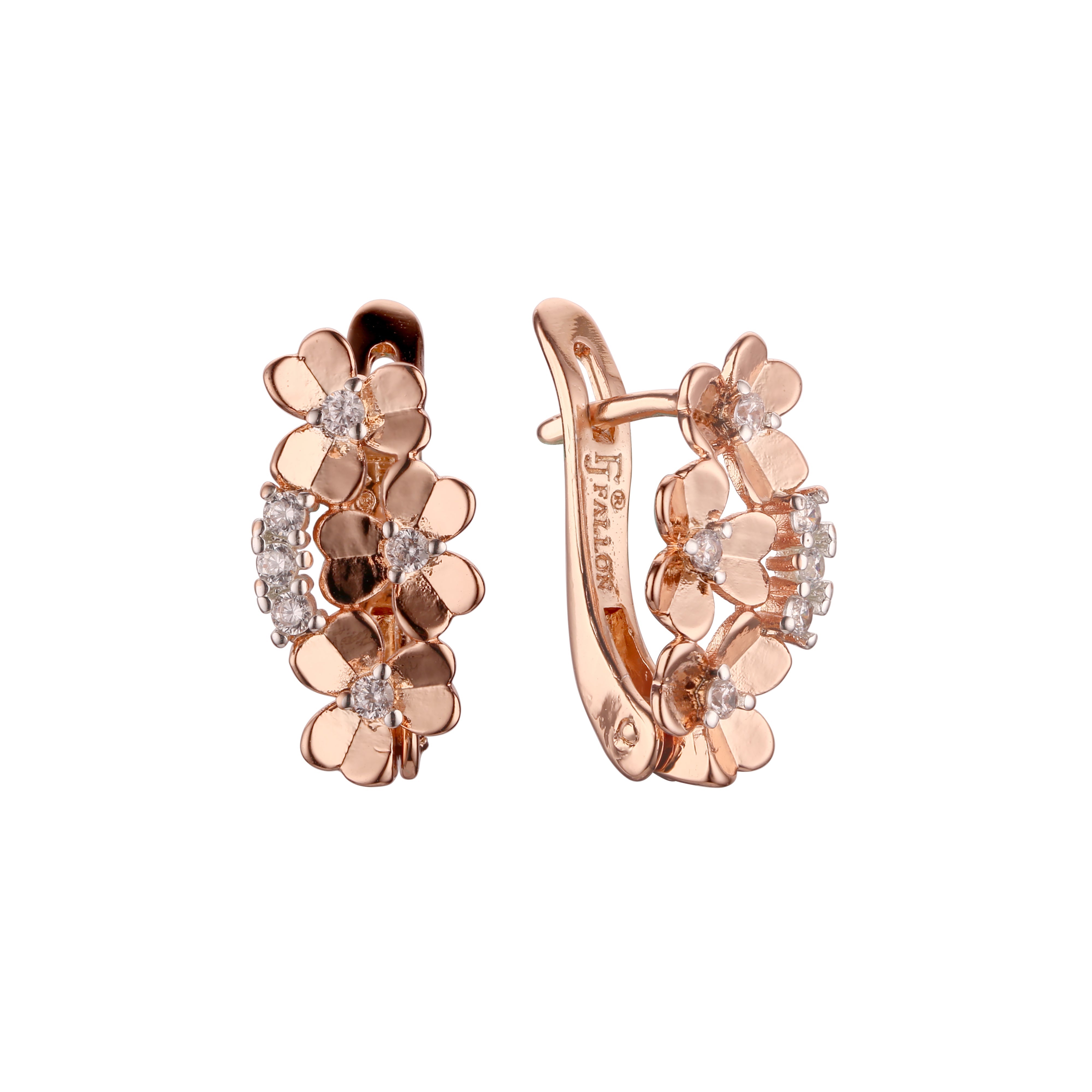 .Серьги Clover, золото 14 карат, розовое золото, двухцветное покрытие.