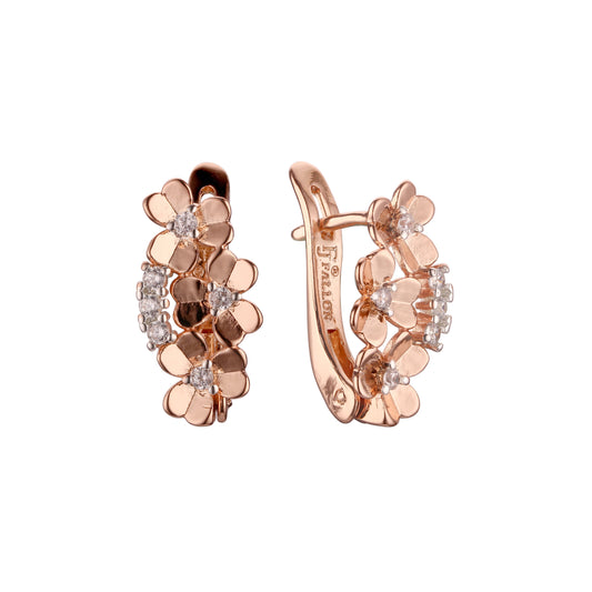 .Серьги Clover, золото 14 карат, розовое золото, двухцветное покрытие.