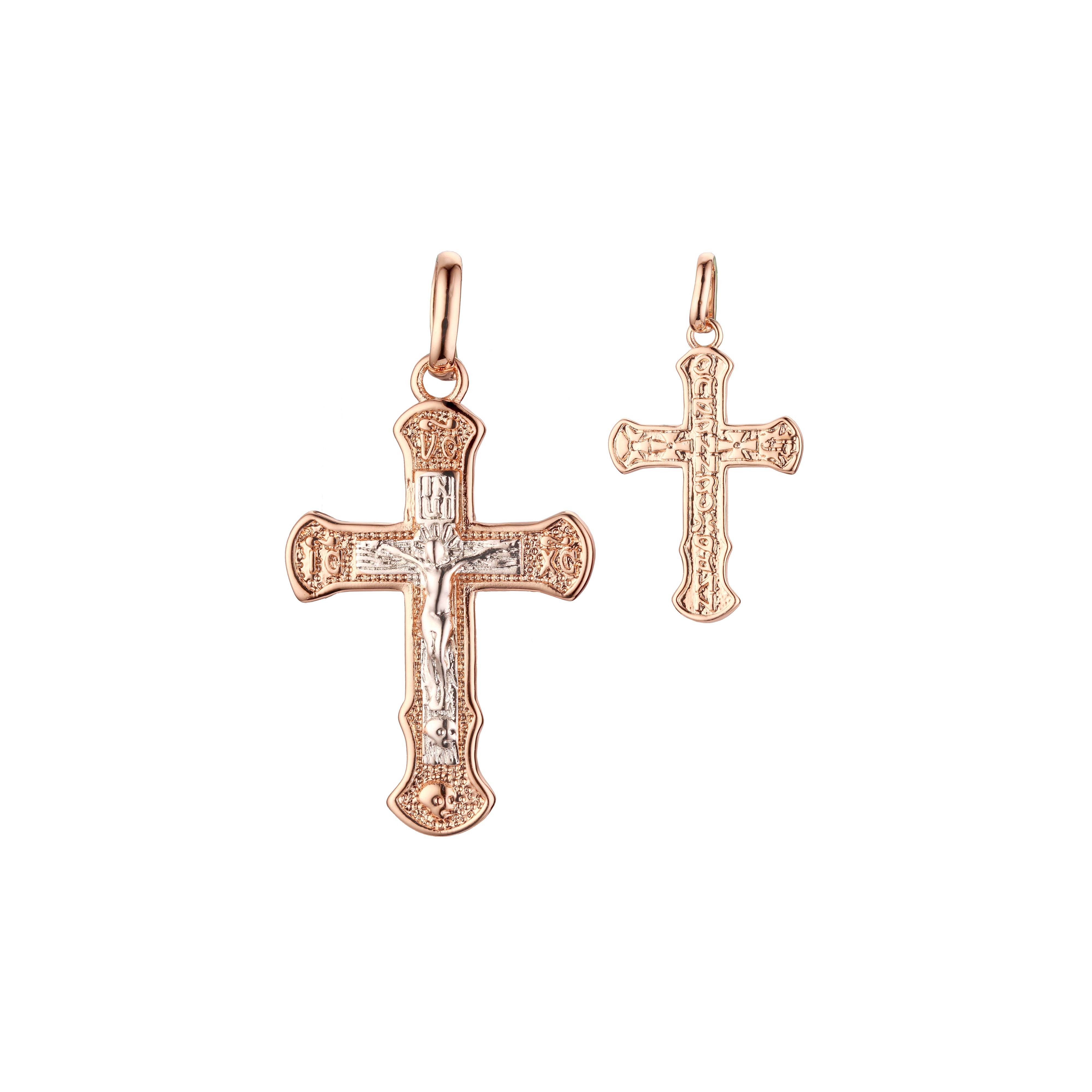 🔥 Eastern Orthodox Russian budded pendant in Rose Gold two tone, 14K Gold plating colors