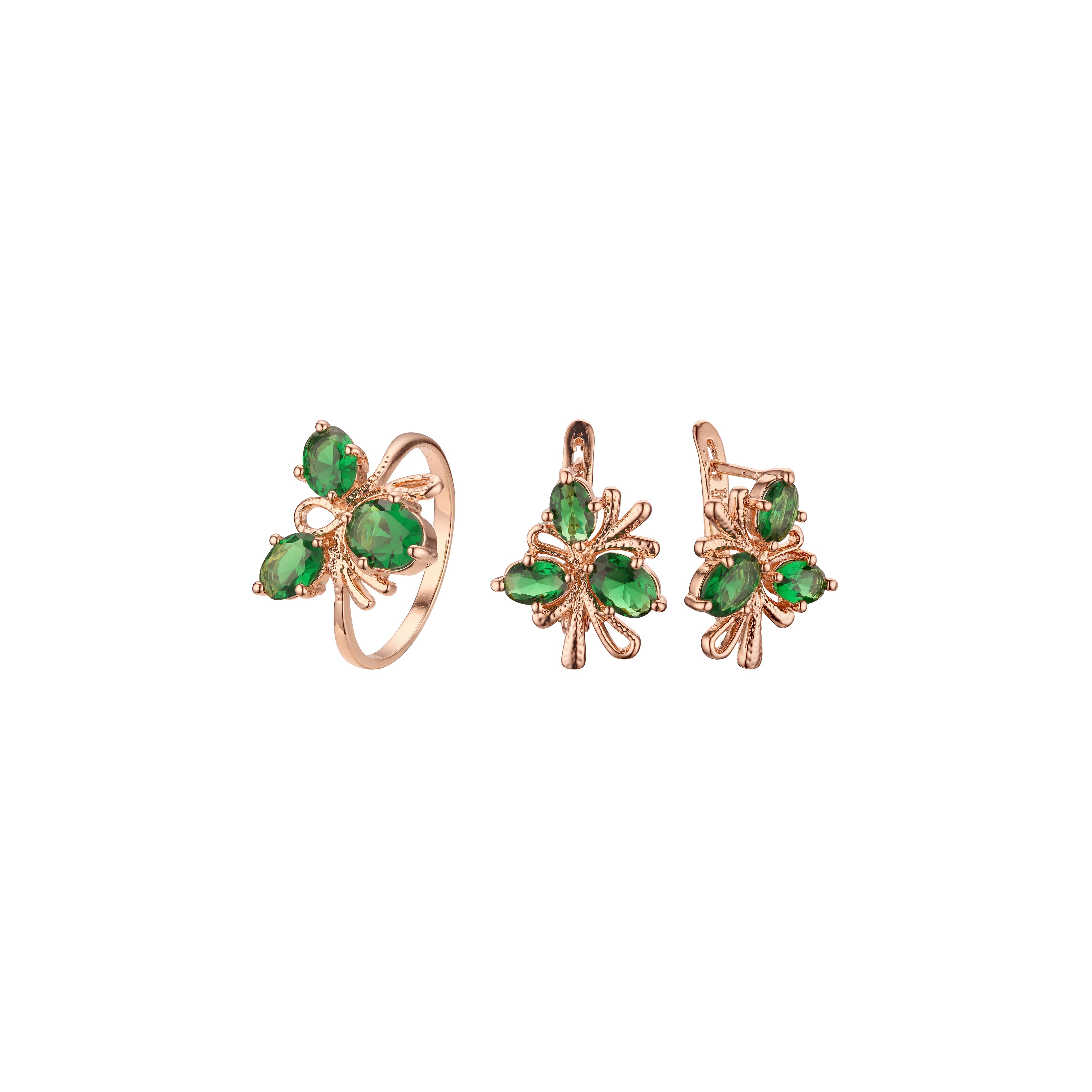 Rose Gold three stones flower set