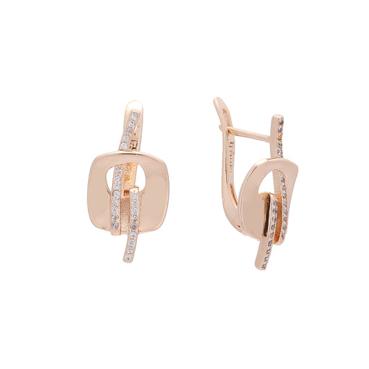 Fashion paved white cz Rose Gold, two tone earrings
