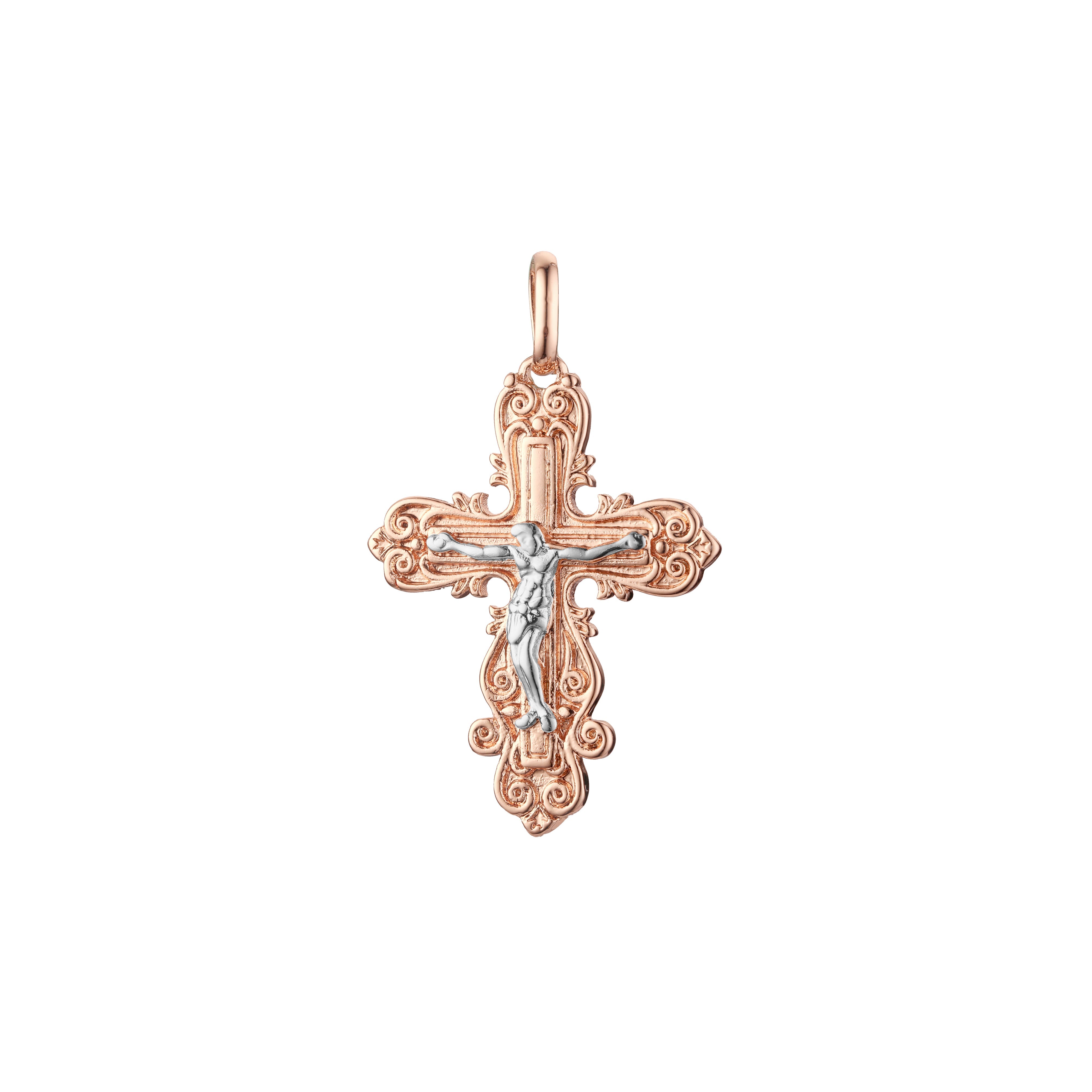 🔥 Eastern Orthodox Russian budded pendant in Rose Gold two tone, 14K Gold plating colors