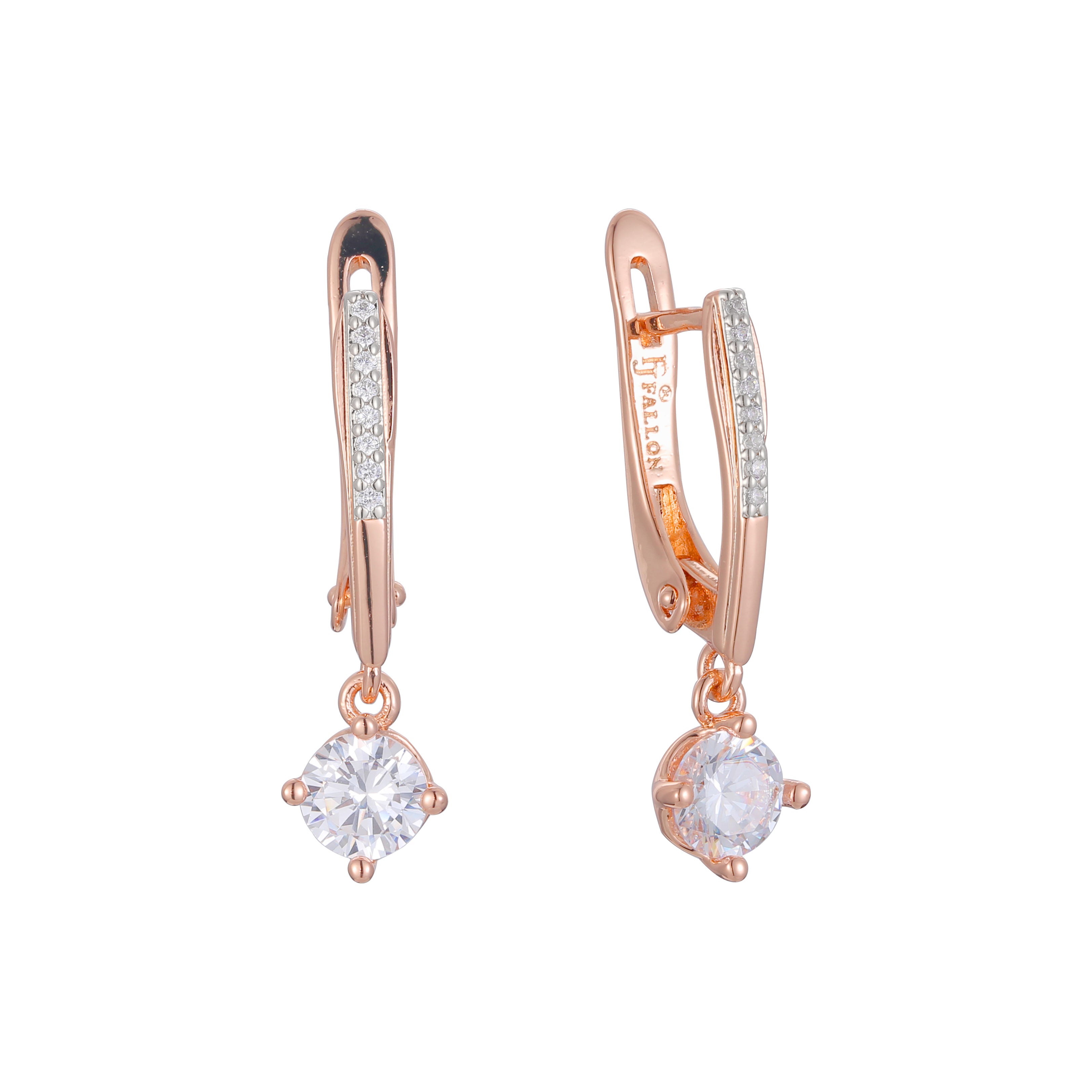 Solitaire drop 14K Gold, Rose Gold, brincos de dois tons