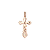 Pingente de cruz católica em ouro 14K, ouro rosa e ouro branco