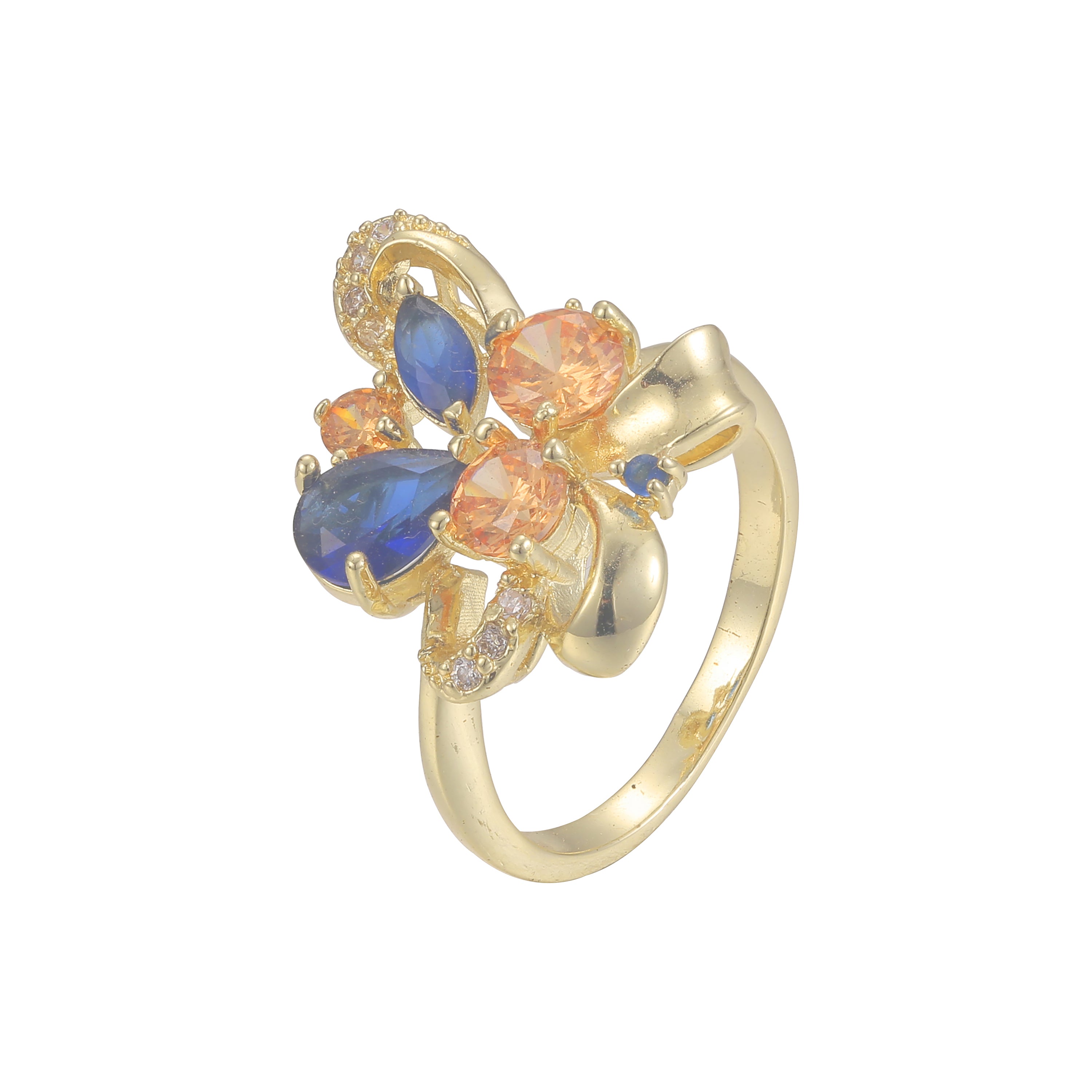 Luxuri?se modische Ringe aus 14-kar?tigem Gold, Ros¨¦gold und 18-kar?tigem Gold mit Bl?tter-Pav¨¦ in Wei?