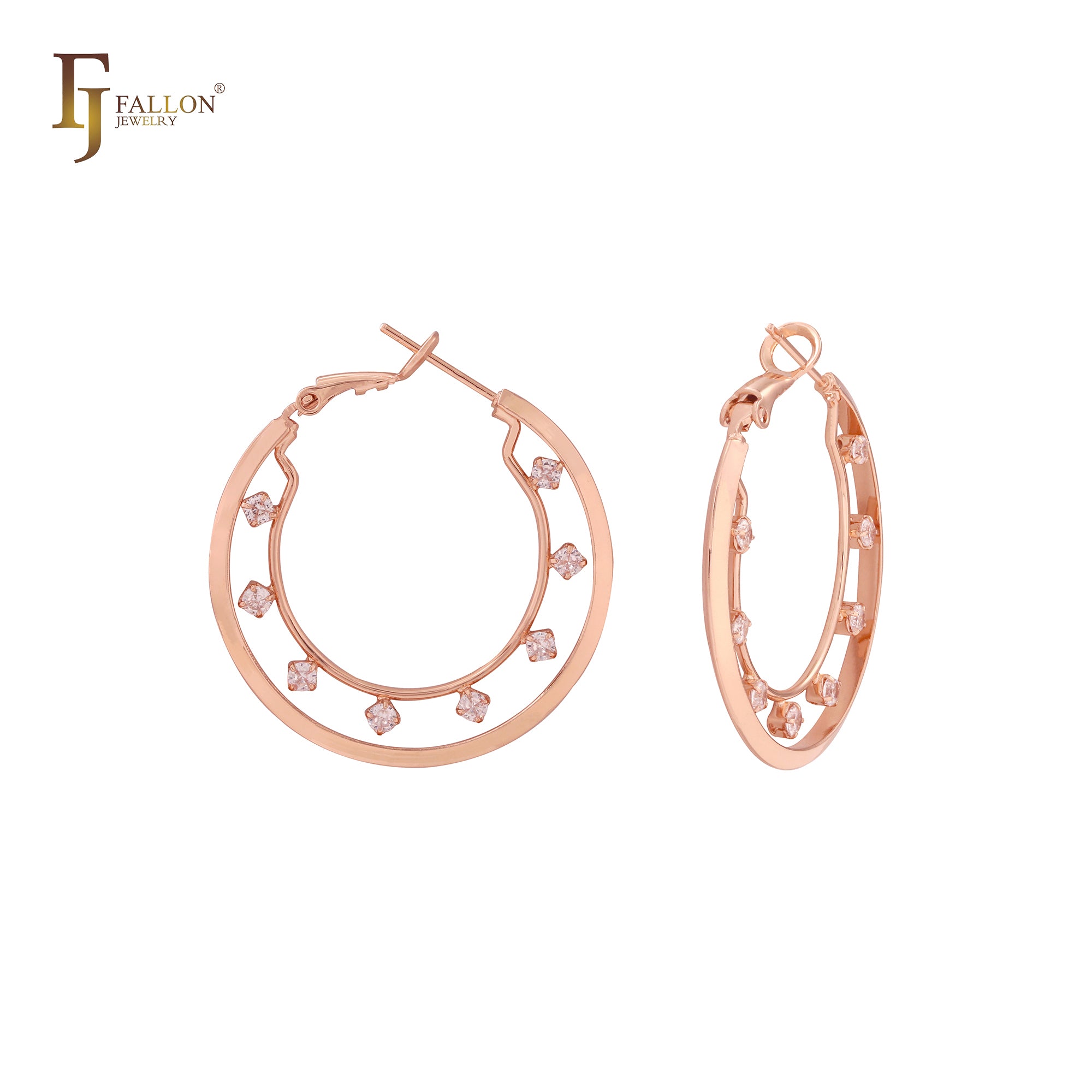 Cluster White CZs dotted 14K Gold Hoop earrings