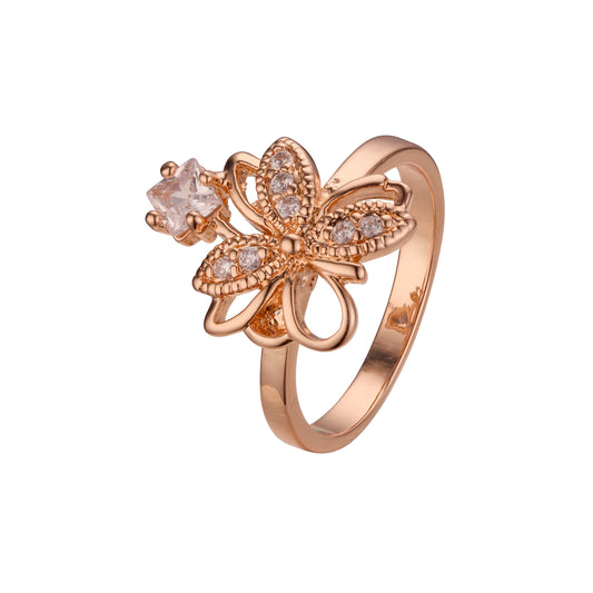 Damen-Cocktailring aus Ros¨¦gold, rund, mit wei?en CZ-Steinen